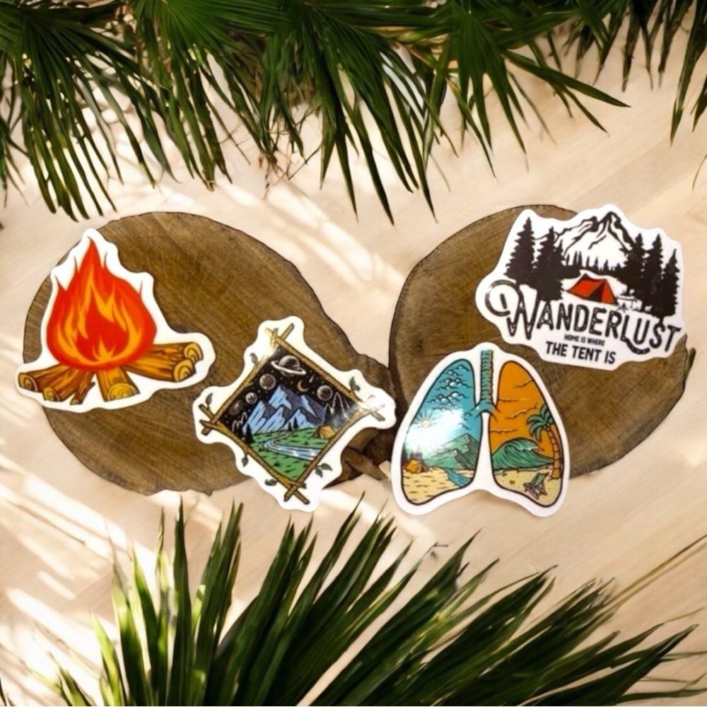 NEW 4 Camping / Wanderlust / Tent / Camp Fire / Beach Waterproof Vinyl Stickers